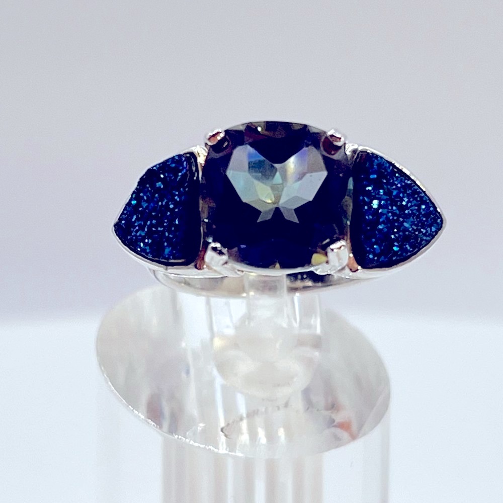 Ring - Blue Mystic Topaz with Druzy Quartz